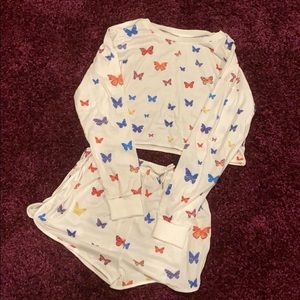 2-Piece White Pattern Butterfly Outfit